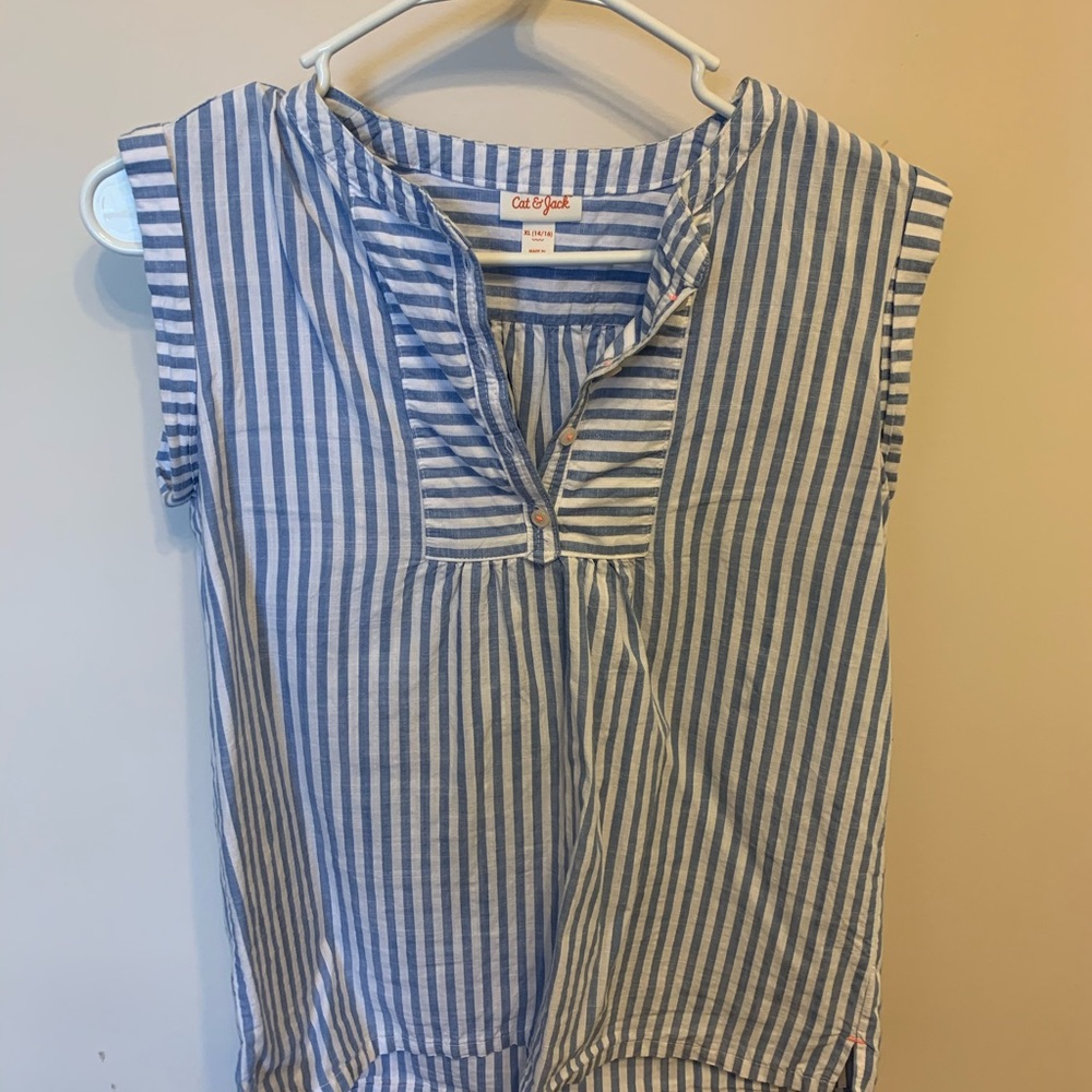 Tunic white and blue striped top